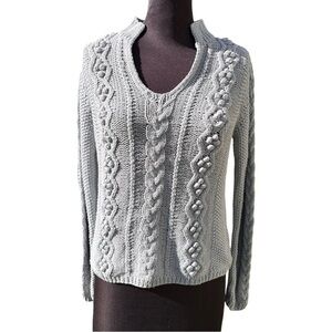 Wintersilks Cable Knit Nordic Grey Blue Sweater Size Small Coastal Silk Cotton